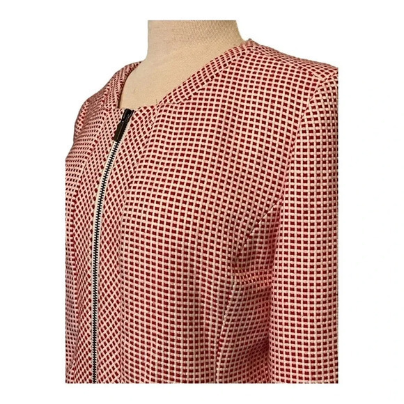 HALOGEN PINK WHITE CHECKED CROPPED ZIP UP BLAZER LINED POCKETS WOMEN SIZE MEDIUM - Picture 5 of 11
